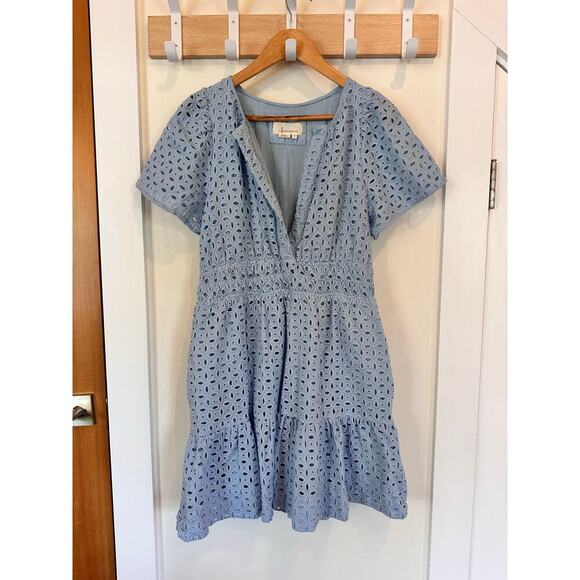 Anthropologie Medium Somerset Mini Dress Eyelet Edition Light Blue - Picture 3 of 7